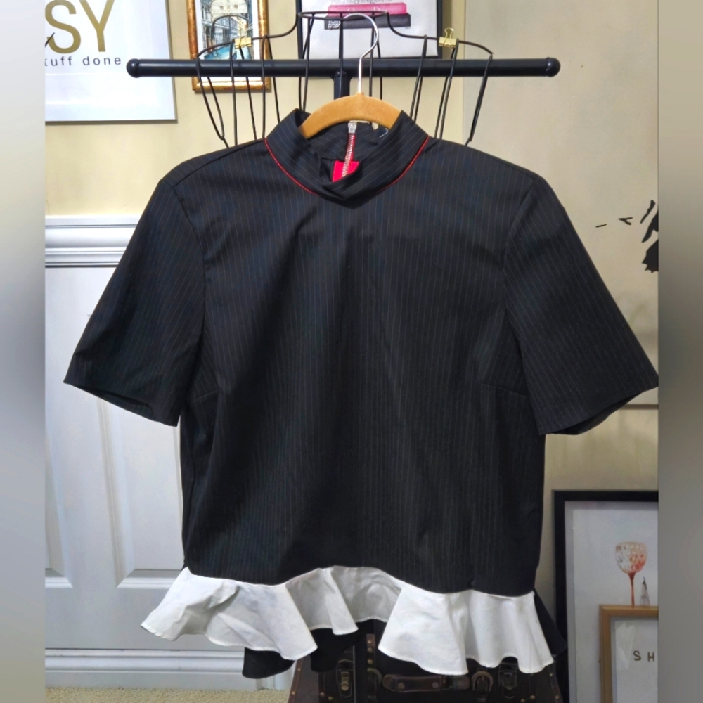 ZARA Pinstripe Ruffle Top